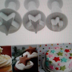 3 Pcs Star Cake Cookie Cutter Plunger NWOT